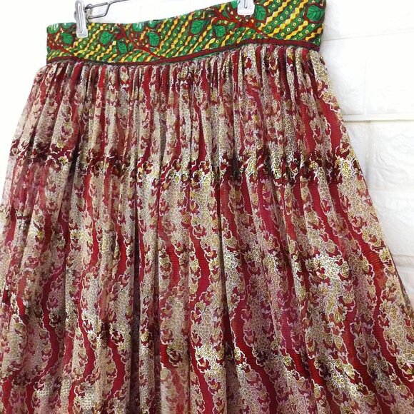 Bollywood Wrap Skirt Sz-S Lined Boho Hippy Festival Ethnic Purple Green Metallic - Picture 3 of 12